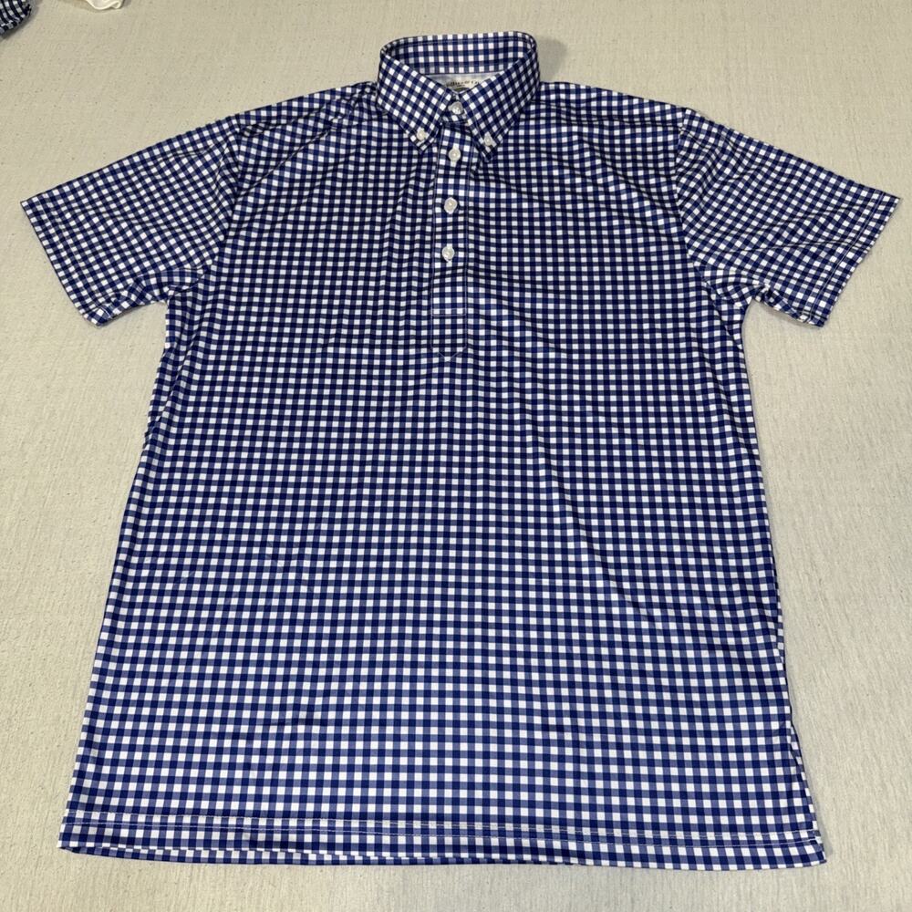 Collars and Co Golf Polo Navy Blue Checks Size Small Preppy NWOT